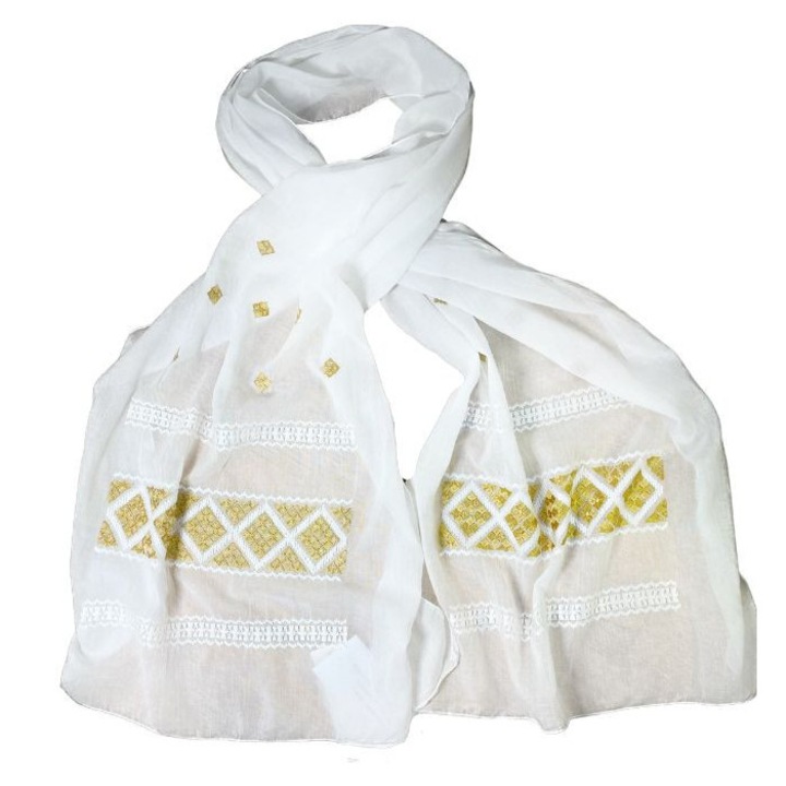 Marama traditionala dama MCP alb/galben