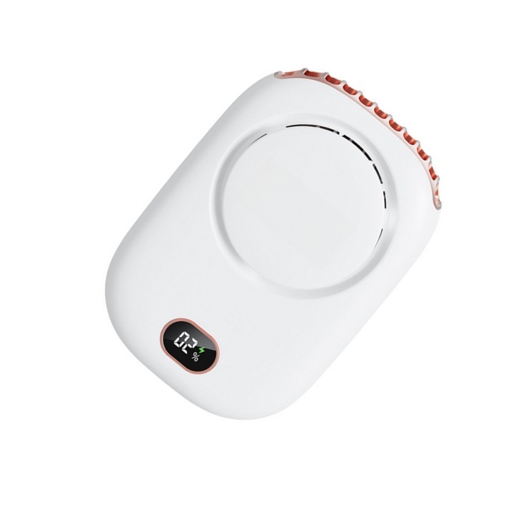 Преносим вентилатор, окачен на врата, 3 скорости, батерия 2000mAh, ABS, LED дисплей, презареждаем през USB, нисък шум, лесен за носене, бял, 12.3x8.3x4.3см