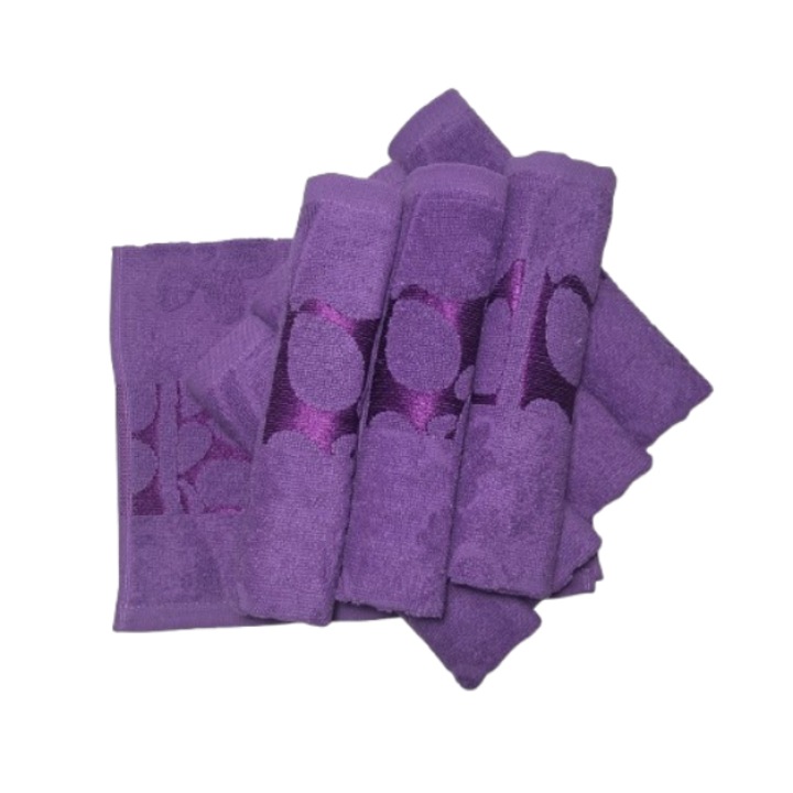 Комплект кърпи за лице, Памук, 3D флорален мотив, 420g/m², Лилав, 50x90cm, 8 части