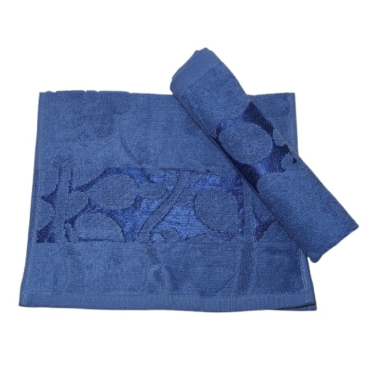 Комплект кърпи за лице, Памук, 3D флорален мотив, 420g/m², Син, 50x90cm, 2 части