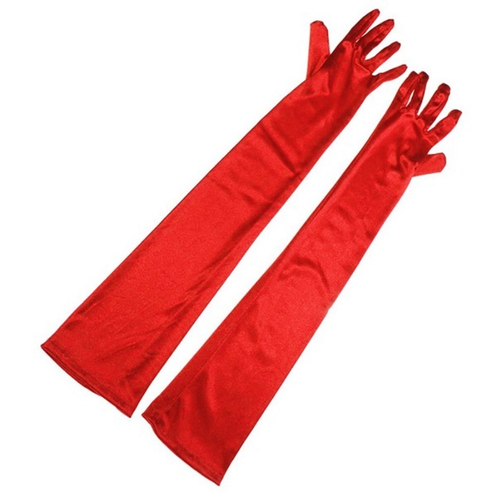 Manusi lungi si elastice pentru costumatii, marime uni, tesatura elastica, respirabila nu este usor de deformat, design ergonomic, confortabil de purtat, lungime 42-45 cm, Rosu