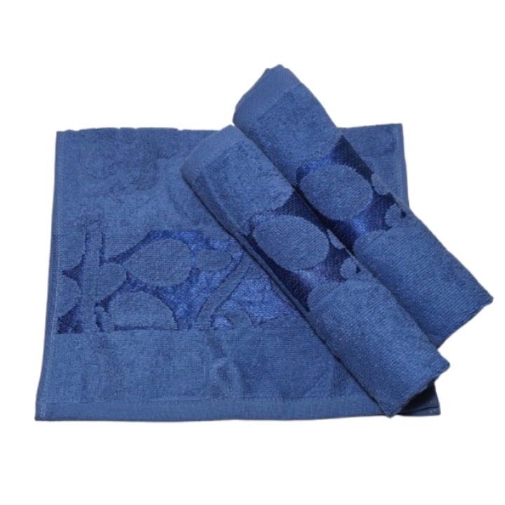 Комплект кърпи за лице, Памук, 3D флорален мотив, 420g/m², Син, 50x90cm, 3 части