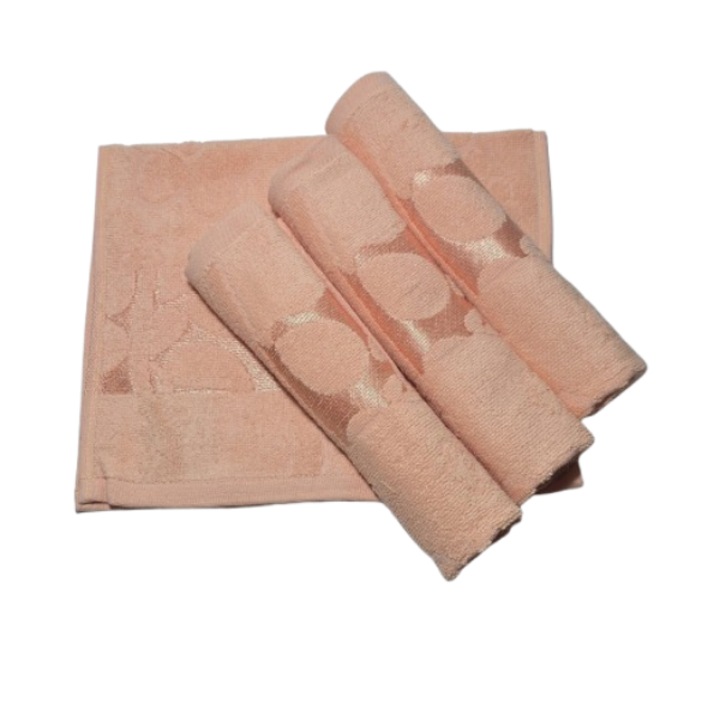 Комплект кърпи за лице, Памук, 3D флорален мотив, 420g/m², Праскова, 50x90cm, 4 части