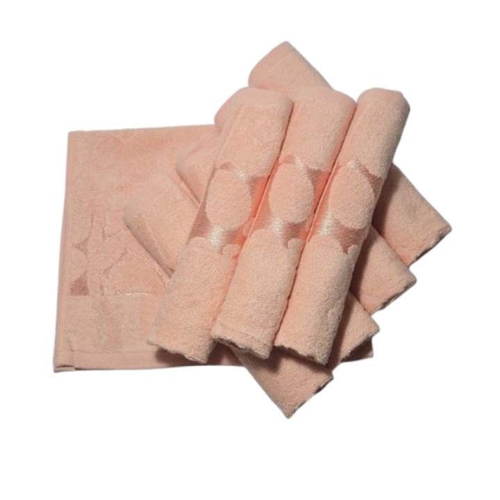 Комплект кърпи за лице, Памук, 3D флорален мотив, 420g/m², Праскова, 50x90cm, 8 части