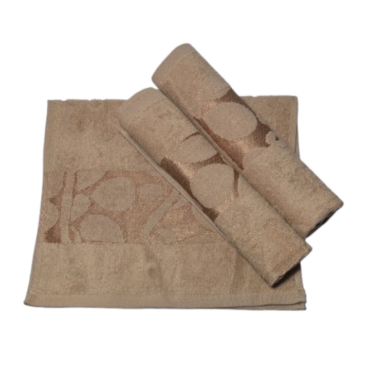 Комплект кърпи за лице, Памук, 3D флорален мотив, 420g/m², Cappuccino, 50x90cm, 3 части