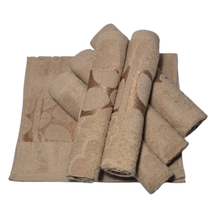 Комплект кърпи за лице, Памук, 3D флорален мотив, 420g/m², Cappuccino, 50x90cm, 6 части