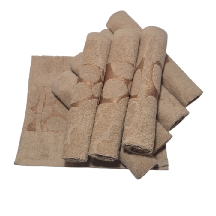 Комплект кърпи за лице, Памук, 3D флорален мотив, 420g/m², Cappuccino, 50x90cm, 8 части