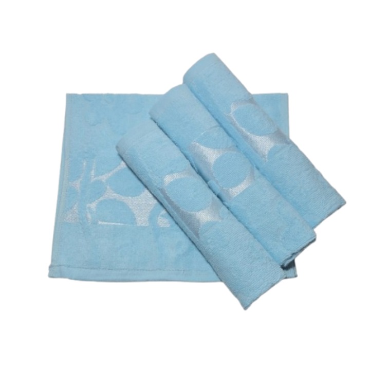 Комплект кърпи за лице, Памук, 3D флорален мотив, 420g/m², Blue Sky, 50x90cm, 4 части