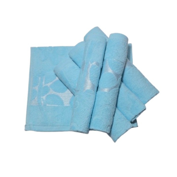 Комплект кърпи за лице, Памук, 3D флорален мотив, 420g/m², Blue Sky, 50x90cm, 6 части