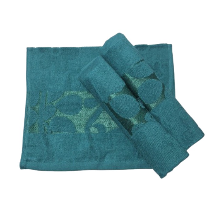 Комплект кърпи за лице, Памук, 3D флорален мотив, 420g/m², Тъмнозелен, 50x90cm, 3 части