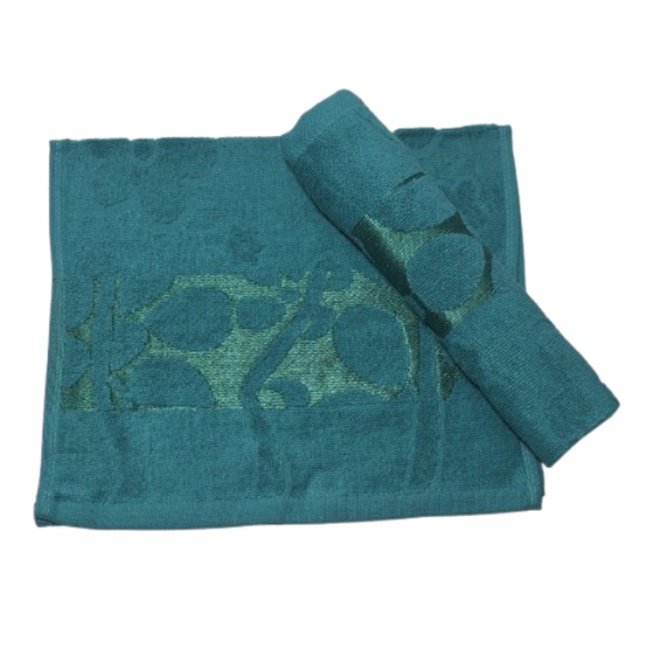 Комплект кърпи за лице, Памук, 3D флорален мотив, 420g/m², Тъмнозелен, 50x90cm, 2 части