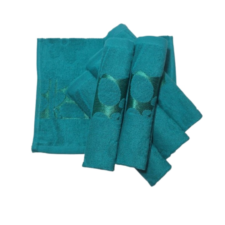 Комплект кърпи за лице, Памук, 3D флорален мотив, 420g/m², Тъмнозелен, 50x90cm, 6 части