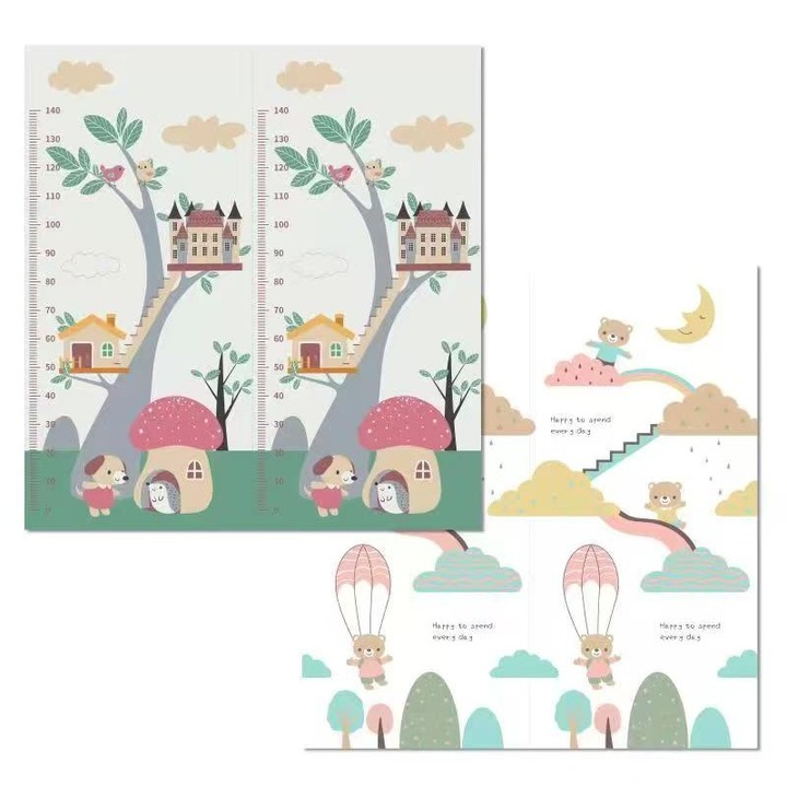 Детска постелка, Flippy, с 2 страни, модел плюшено мече/кученце, изработена от XPE+PE, водоустойчива, против приплъзване, термична защита, +3 месеца, сгъваема, 180 x 200 x 1,5 cm, многоцветна