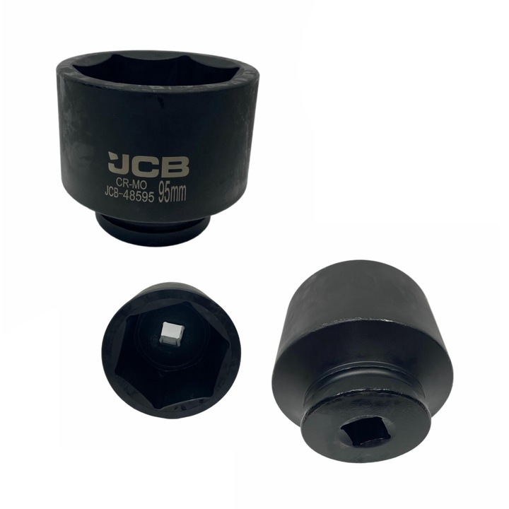 Cap de impact, JCB, Profesional, 1", 95 mm, Hexagonal, Otel crom-molibden, Argintiu