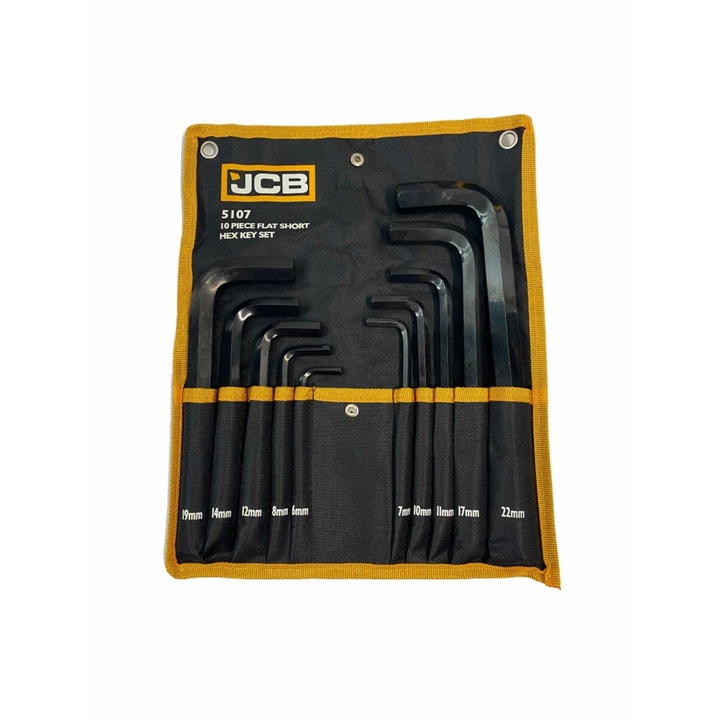 Set de chei imbus, JCB, Fara marca, 10 elemente, Otel crom-vanadiu, Argintiu, 6-22 mm