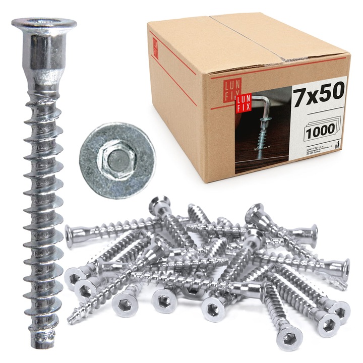 Set 1000 suruburi 7x50mm, pentru lemn, Lun Fix