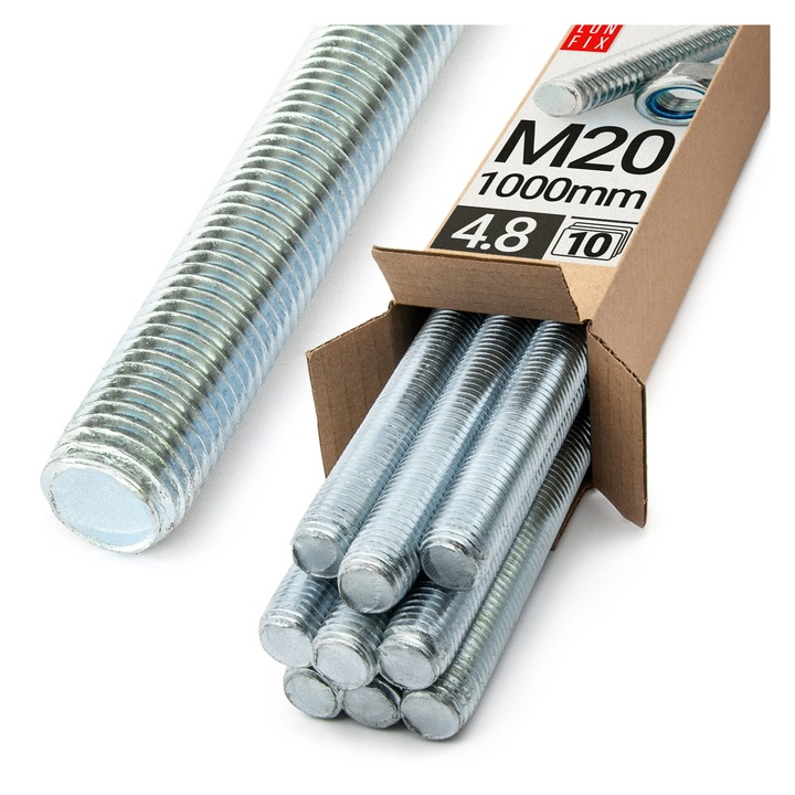 Set 10 tije filetate M20 zincat 1000 mm, Lun Fix