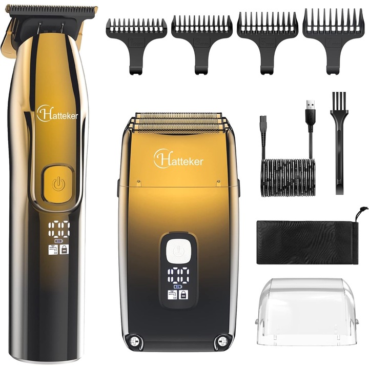 Masina de tuns Profesionala Xenomo® cu Trimmer si Shaver Inclus, Multifunctionala, Pentru Tuns, Ras, Contur, Rezistenta la Apa, Afisaj Digital, Incarcare USB