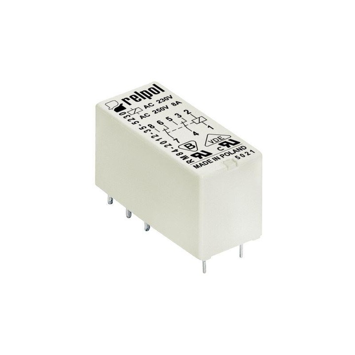 Miniatűr relé, elektromágneses, 1P, 8A, 230 V AC, nyomtatott áramkörhöz és aljzathoz, Agni, 250 V AC