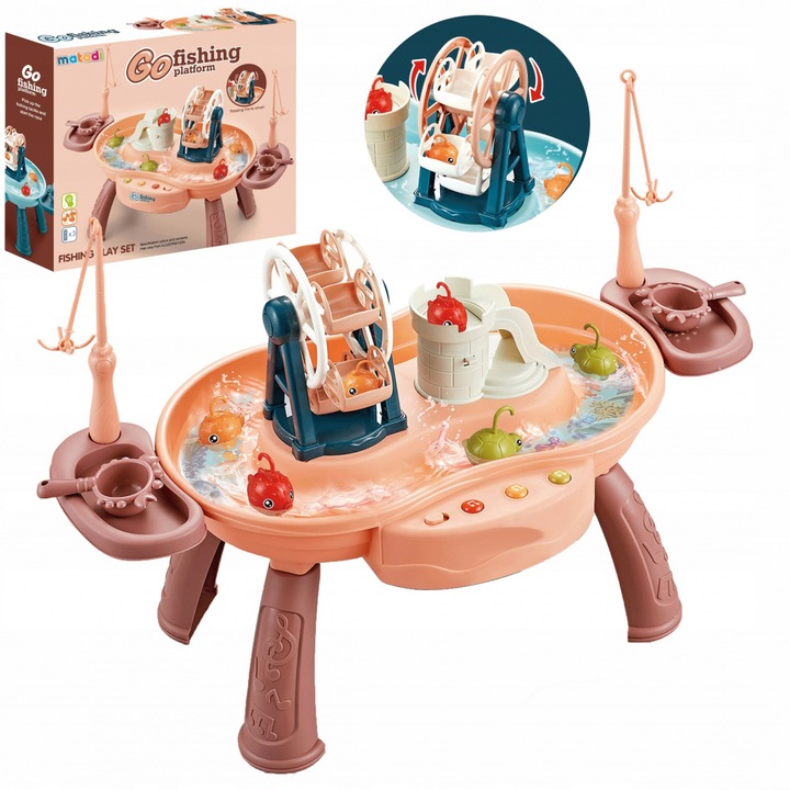 Masuta interactiva de pescuit cu muzica si moara de apa Matadi Go Fishing Pink