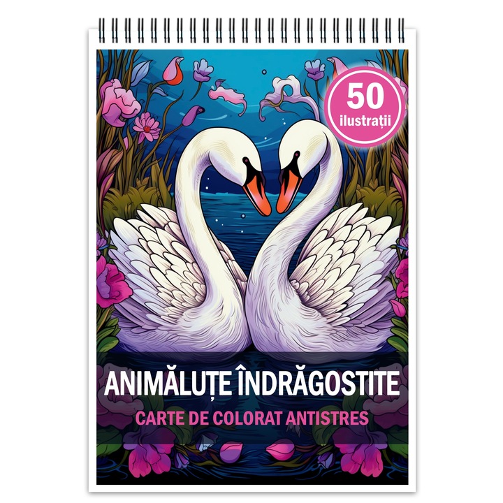 Антистрес книга за оцветяване, 50 илюстрации на Влюбени животни, 106 стр., Формат: A5, Издателство Cadouri Legendare