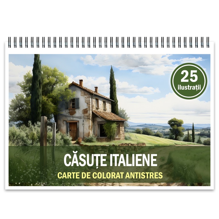 Антистрес книга за оцветяване, 25 илюстрации Италиански къщи, 56 страници, Формат: A5, Издателство Cadouri Legendare
