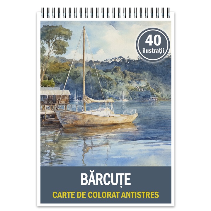 Антистрес книга за оцветяване, 40 илюстрации Лодки, 86 стр., Формат: A5, Издателство Cadouri Legendare