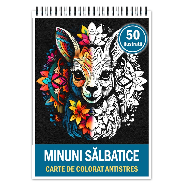 Антистрес книга за оцветяване, 50 илюстрации Wild Wonders, 106 стр., Формат: A5, издателство Cadouri Legendare