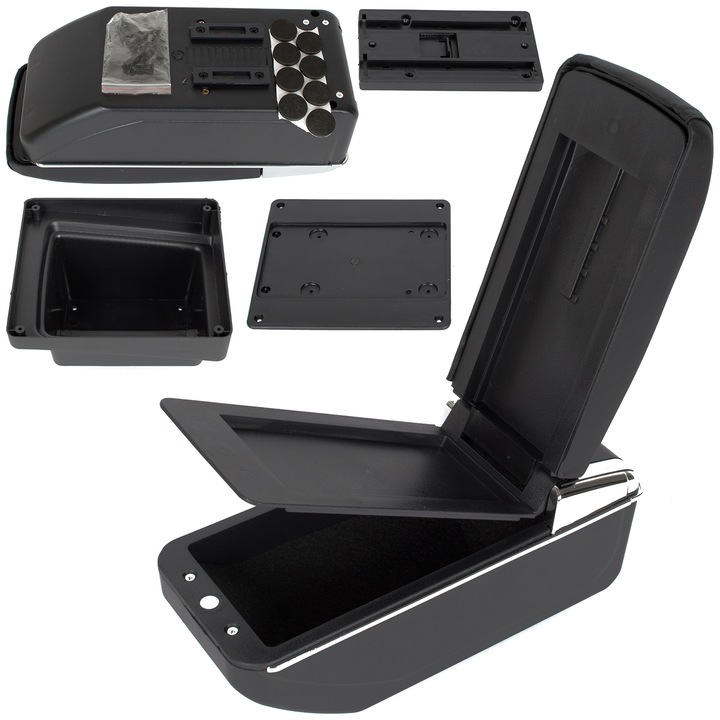 Cotiera auto M MODECAR pentru VW Tiguan I 2007-2016, cu compartiment, ecopiele neagra, set de montaj