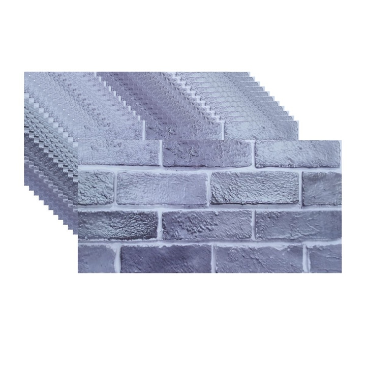 Комплект от 12 декоративни пана, SXP + PVC, самозалепващи се, имитация на тухлена мозайка с релефна текстура, Naimeed D2949-модел-2, 60x30x0,5 cm, сив