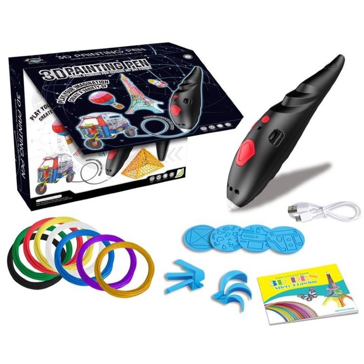 3D писалка Magin Pen, Loka®, с нишка 1,75 mm, USB зареждане, черен цвят
