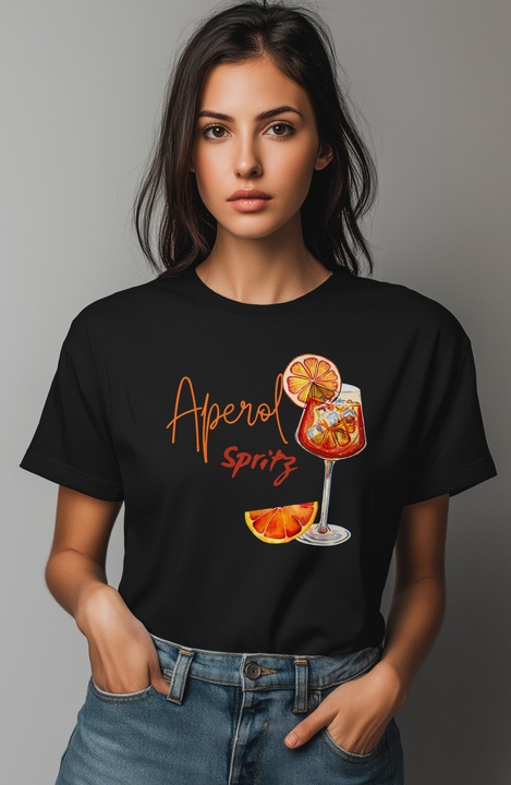 Дамска тениска, парти, Aperol Spritz, черна, 2XL