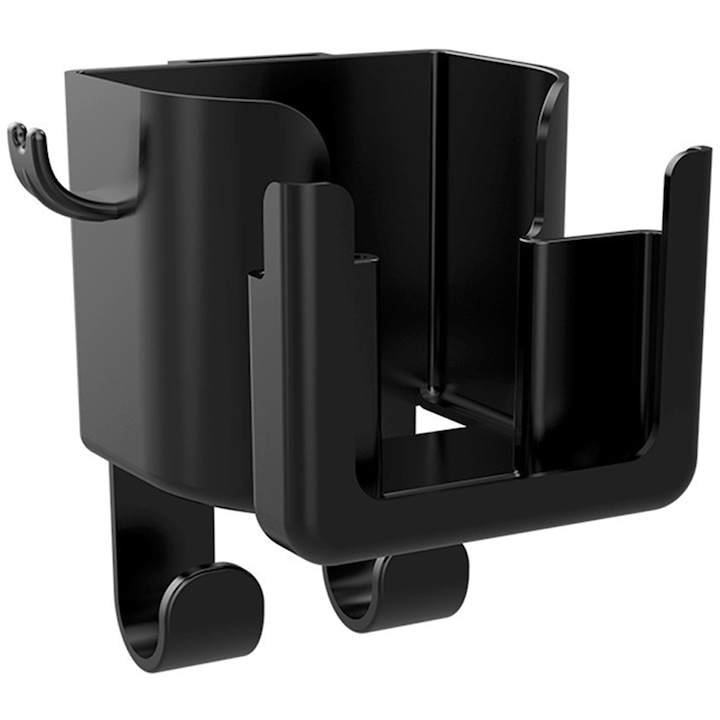 Suport pahar auto, pentru apa, cafea, doza suc, suport telefon auto, atasare tetiera, 2 carlige laterale, 2 carlige rezistente la baza, capacitate portanta mare, 13.5x12.5cm, Negru, OptimStar®