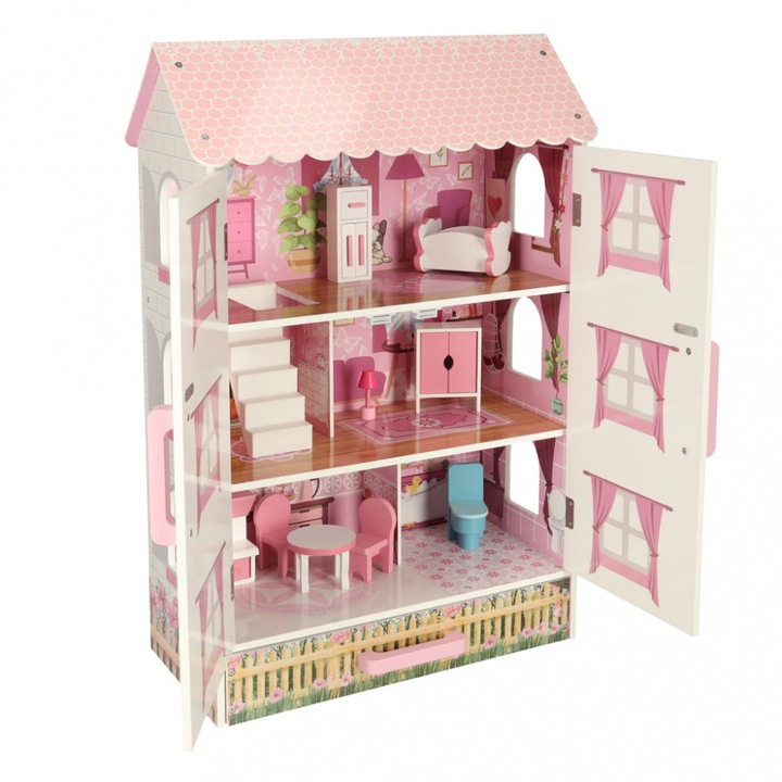 Babaház 80cm bútorral Pink, 3 szintes