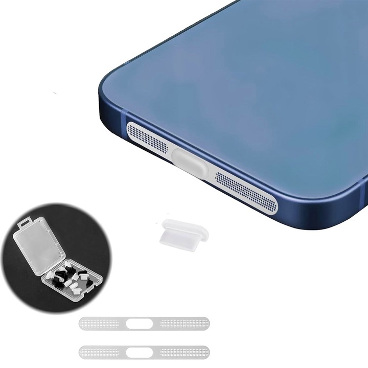 Porvédő dugó kompatibilis az Apple iPhone készülékkel, OPTIM SOLUTION, porálló, folyadék, szilikon porálló dugó, tartós, könnyen behelyezhető, porvédő, praktikus méret, fehér