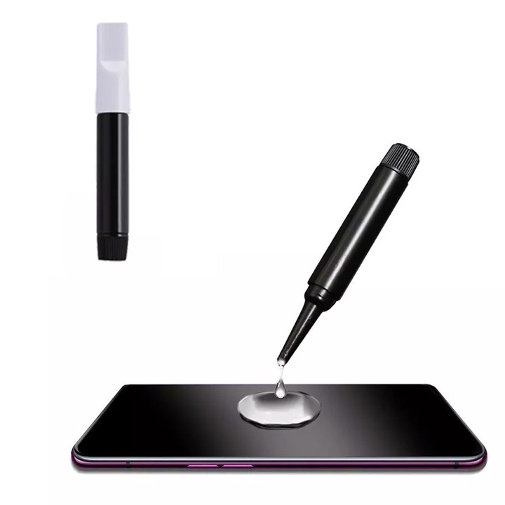 Adeziv Lichid UV pentru Montaj Folie de Sticla, OPTIM SOLUTION, Calitate Premium, Aplicare Facila, Umple fiecare Micro-spatiu, Fixare Sigura, Uniforma, Fara Bule, Urme, Reziduuri, Strat Transparent si Rezistent, Nu afecteaza Sensibilitatea, Claritatea