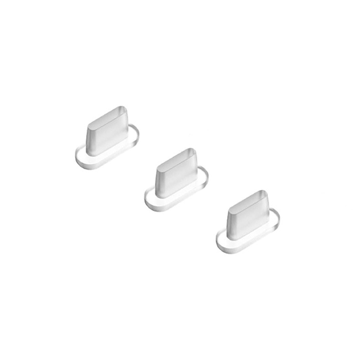 3 db porvédő dugós készlet C típusú porthoz, OPTIM SOLUTION, USB-C, porálló, folyékony, szilikon porálló dugó, tartós, könnyen behelyezhető, porvédő, praktikus méret, fehér
