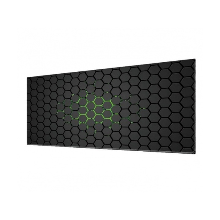 Mouse pad, Zola, cauciucat pentru gaming, anti-derapant, model fagure, 90 x 40 cm, negru/verde