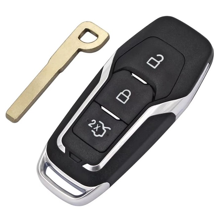 Techstar Autókulcs tok, kompatibilis Ford Mondeo, Mustang, Focus, Fusion, S-Max, Galaxy, Explorer modellekkel, 3 gombbal és HU101 pengével