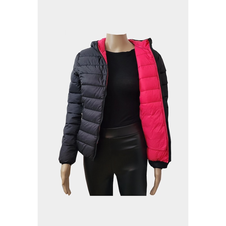 Geaca Fata, LJ 81111, Matlasata, cu Gluga, Negru, Negru