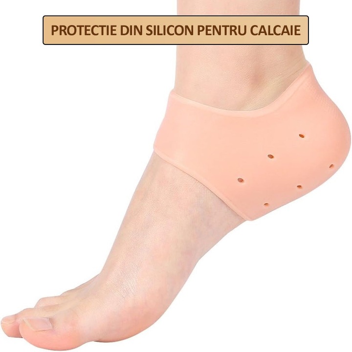 Set 2 protectii din silicon pentru calcaie NEXTLY, pentru dureri/bataturi/piele crapata, lavabile, reutilizabile, anti-alunecare, elastice, potrivite pentru orice incaltaminte, marime universala, crem