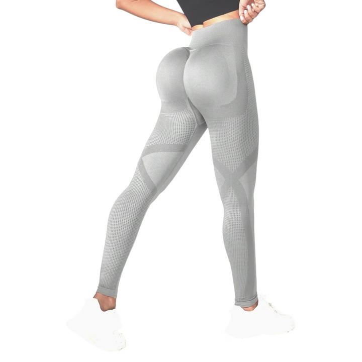 Colanti Sport Eleganti, Talie Inalta si Efect Push-Up, Gri deschis