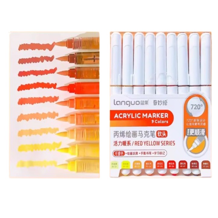 Set 9 markere acrilice, EVNC, Sunrise Markers Art, varf in forma de pensula