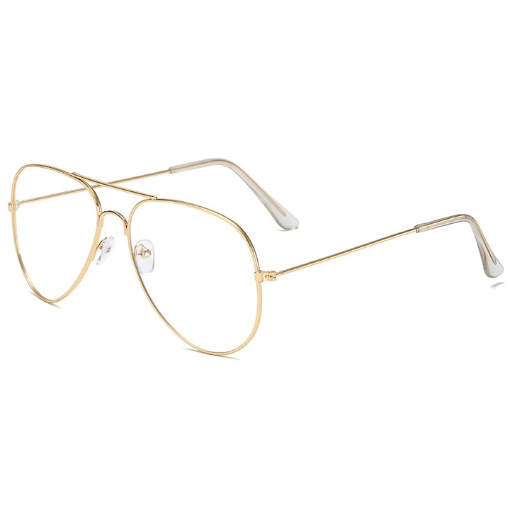 Ochelari de protectie Aviator pentru calculator, ecran telefon, laptop, TV, fara dioptrii, lentile transparente, rama metalica, antireflex, anti lumina albastra, unisex, Tessero, auriu