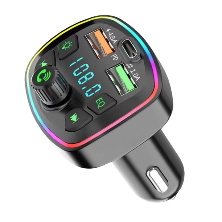 Modulator FM Auto cu Bluetooth 5.0, Q7 PD 20W incarcator auto, doua porturi USB, receptor FM wireless, transmitator FM