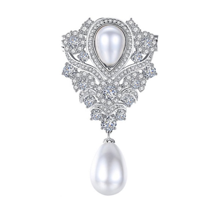 Brosa Elegance Silver Pearl