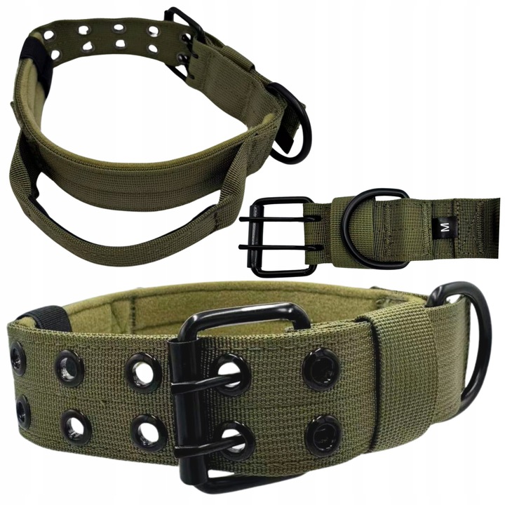 Kutyanyakörv, Wobell, Állítható, Military Green, XL 54-64 cm, Polipropilén, Szélesség 4 cm, Fogantyú, Fém záródás, Hely az azonosító címke számára