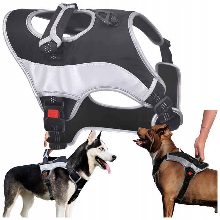 Kutyahám, Wobell, Állítható, Fekete, M (53-67 cm), Fényvisszaverő, Négypontos állítás, Kényelmes fogantyúval