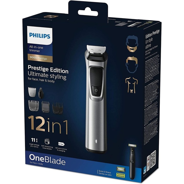 Електрическа самобръсначка Philips MG9720/90, 13 в 1, технология OneBlade, многоцветна