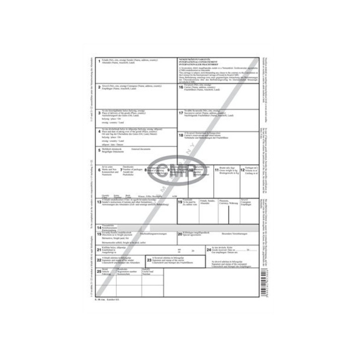 Nyomtatvány, nemzetközi fuvarlevél, 6 példány, A4, VICTORIA "CMR"